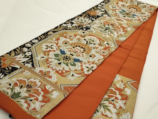 平和屋着物◎六通柄袋帯 更紗花文 金糸 正絹 逸品 AABN2786ps