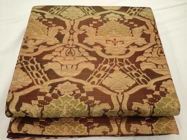 平和屋着物◎六通柄袋帯 抽象花文 金糸 正絹 逸品 AABN2787ps