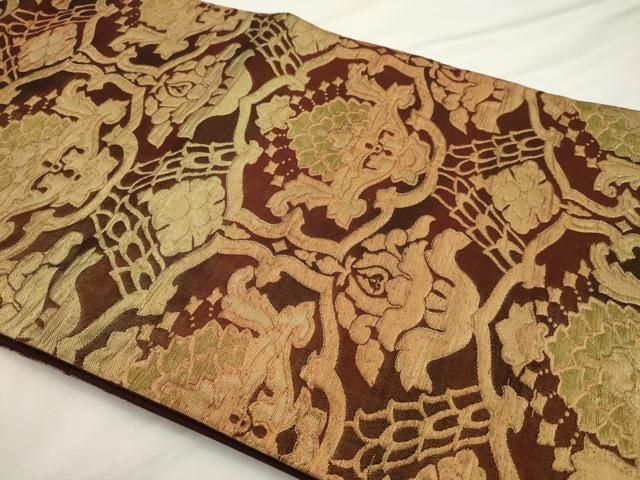 平和屋着物◎六通柄袋帯 抽象花文 金糸 正絹 逸品 AABN2787ps