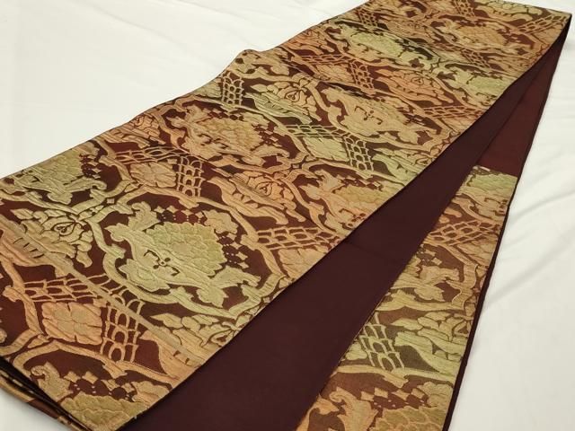 平和屋着物◎六通柄袋帯 抽象花文 金糸 正絹 逸品 AABN2787ps