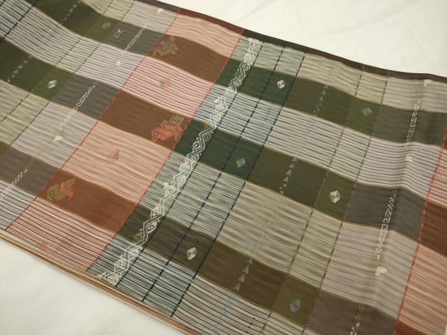 平和屋着物◎両面六通柄袋帯 吉野間道 抽象文 金糸 正絹 逸品 AABN2793ps