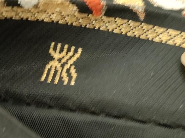 平和屋着物◎六通柄袋帯 更紗花文 黒地 金糸 AABN2796ps