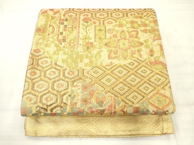 平和屋着物◎佐賀錦 六通柄袋帯 亀甲花文 金糸 正絹 逸品 AABN2805ps