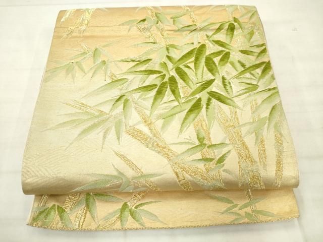 平和屋着物◎六通柄袋帯 唐織 笹竹文 金糸 正絹 逸品 AABN2806ps