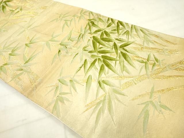 平和屋着物◎六通柄袋帯 唐織 笹竹文 金糸 正絹 逸品 AABN2806ps
