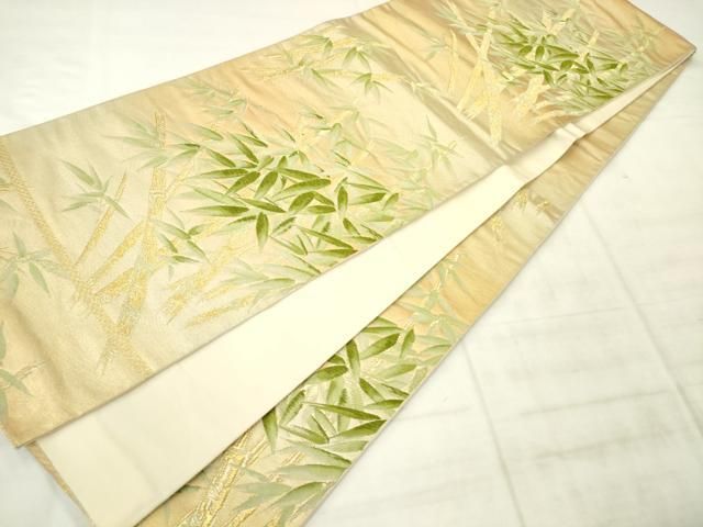 平和屋着物◎六通柄袋帯 唐織 笹竹文 金糸 正絹 逸品 AABN2806ps