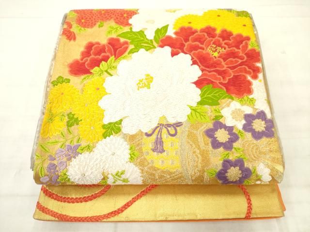 平和屋着物◎六通柄袋帯 唐織 花車文 金糸 正絹 逸品 AABN2807ps