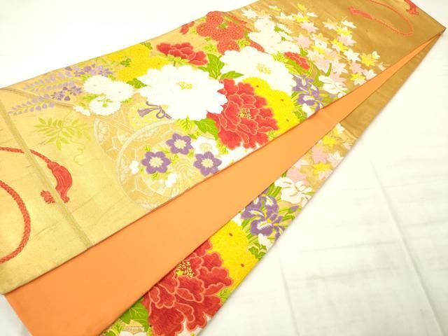 平和屋着物◎六通柄袋帯 唐織 花車文 金糸 正絹 逸品 AABN2807ps