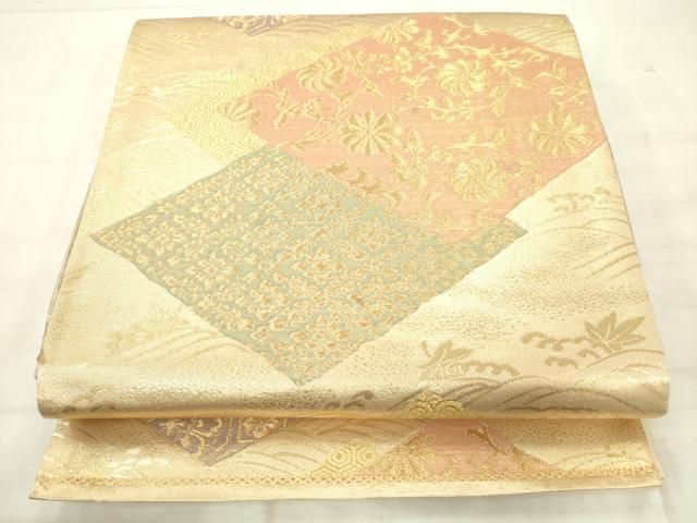 平和屋着物◎六通柄袋帯 花菱文 金糸 正絹 逸品 AABN2813ps