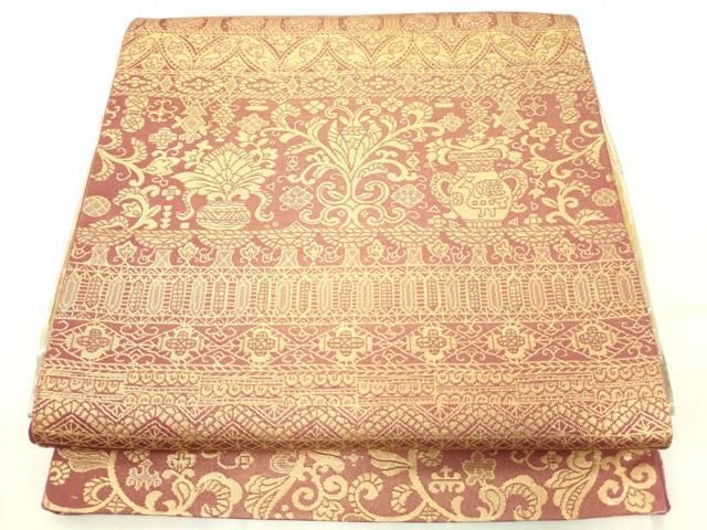 平和屋着物◎六通柄袋帯 横段唐草花文 金糸 正絹 逸品 AABN2817ps
