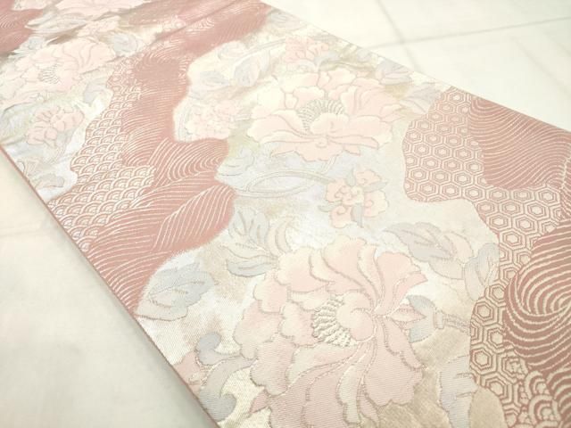 平和屋着物◎六通柄袋帯 流水花文 金糸 正絹 逸品 AABN2828ps