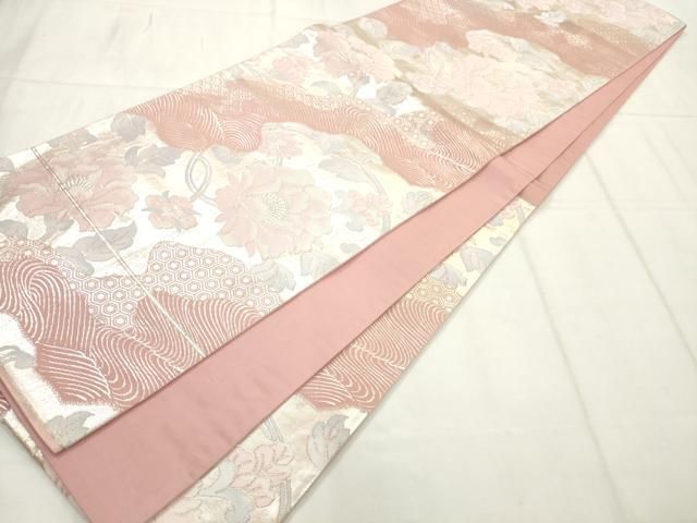 平和屋着物◎六通柄袋帯 流水花文 金糸 正絹 逸品 AABN2828ps