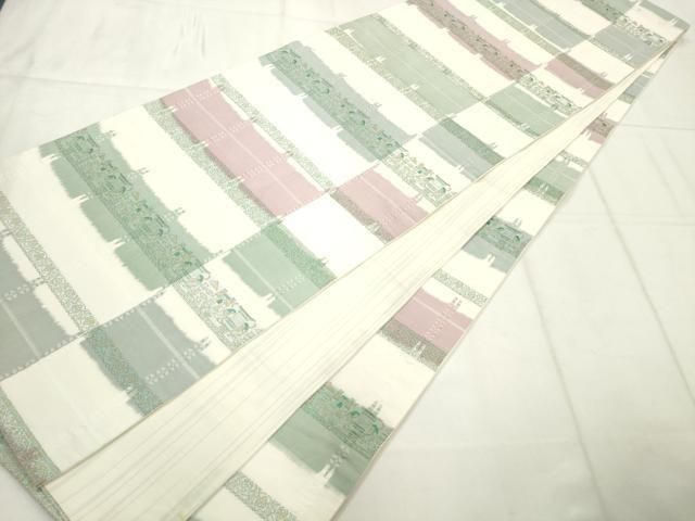 平和屋着物◎全通柄袋帯 横段壁画文 金銀糸 正絹 逸品 AABN2837ps