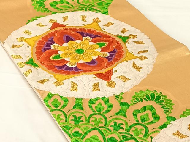 平和屋着物◎六通柄袋帯 唐織 花丸文 金糸 正絹 逸品 AABN2842dk