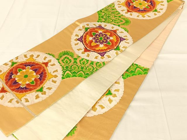 平和屋着物◎六通柄袋帯 唐織 花丸文 金糸 正絹 逸品 AABN2842dk