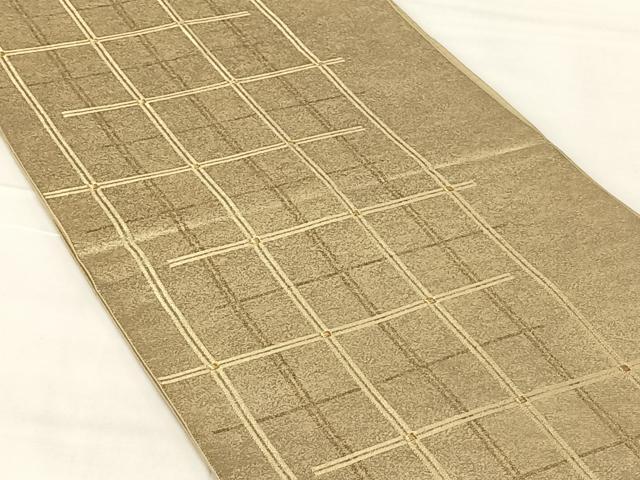 平和屋着物◎六通柄袋帯 格子 金糸 引箔 正絹 逸品 AABN2851dk