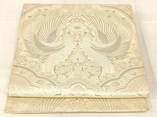 平和屋着物◎六通柄袋帯 孔雀花文 銀糸 正絹 逸品 AABN2856dk