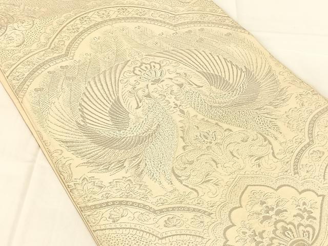 平和屋着物◎六通柄袋帯 孔雀花文 銀糸 正絹 逸品 AABN2856dk