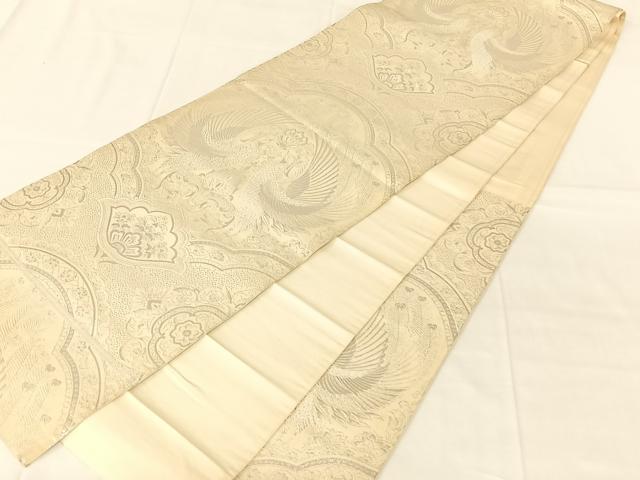 平和屋着物◎六通柄袋帯 孔雀花文 銀糸 正絹 逸品 AABN2856dk
