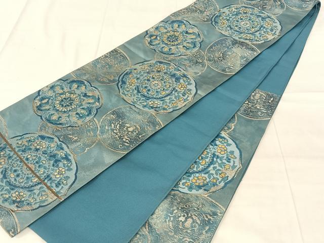 平和屋着物◎六通柄袋帯 花鳥絵皿文 金銀糸 正絹 逸品 AABN2858dk