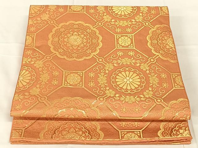 平和屋着物◎六通柄 本袋帯 蜀江花文 金糸 正絹 逸品 AABN2866dk