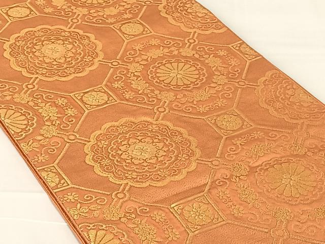 平和屋着物◎六通柄 本袋帯 蜀江花文 金糸 正絹 逸品 AABN2866dk