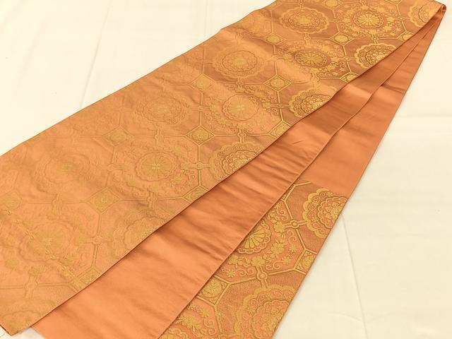 平和屋着物◎六通柄 本袋帯 蜀江花文 金糸 正絹 逸品 AABN2866dk