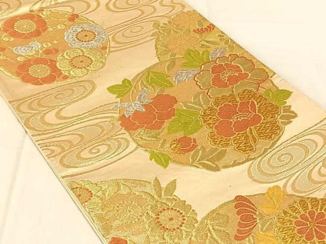 平和屋着物◎六通柄袋帯 花丸文 金銀糸 正絹 逸品 AABN2868dk
