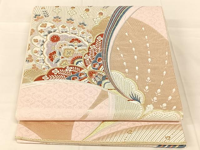 平和屋着物◎六通柄袋帯 唐織 孔雀羽文 金糸 正絹 逸品 AABN2877dk