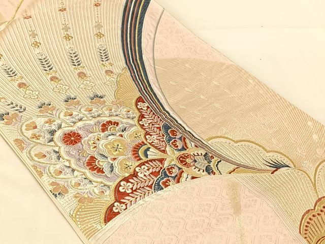平和屋着物◎六通柄袋帯 唐織 孔雀羽文 金糸 正絹 逸品 AABN2877dk