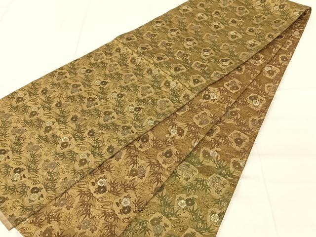 平和屋着物◎アンティーク 大正ロマン 丸帯 流水花文 金糸 正絹 逸品 AABN2879dk