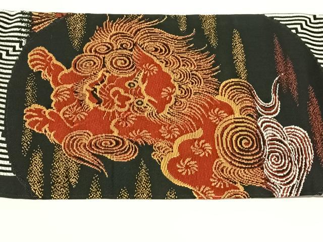 平和屋着物◎九寸名古屋帯 唐獅子 黒地 金糸 AABN2880dk