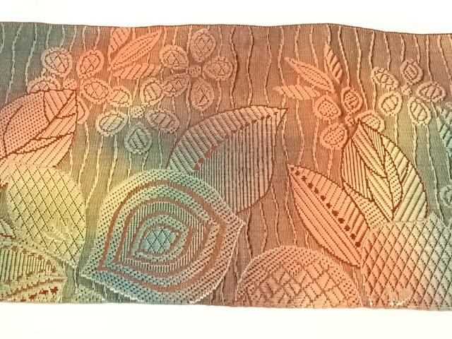平和屋着物◎本場筑前博多織 八寸名古屋帯 草花文 正絹 逸品 AABN2881dk