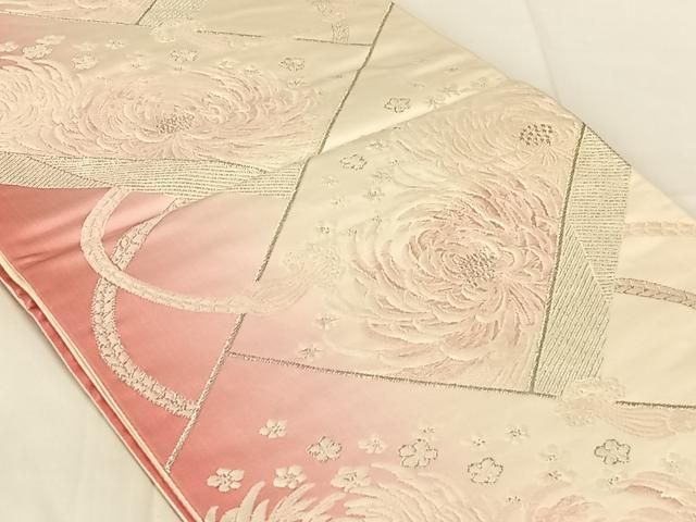 平和屋着物◎六通柄袋帯 唐織 乱菊 銀糸 正絹 逸品 AABN2901dk