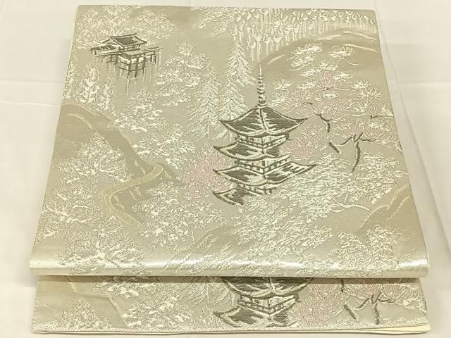 平和屋着物◎六通柄袋帯 京風景文 金銀糸 正絹 逸品 AABN2904dk