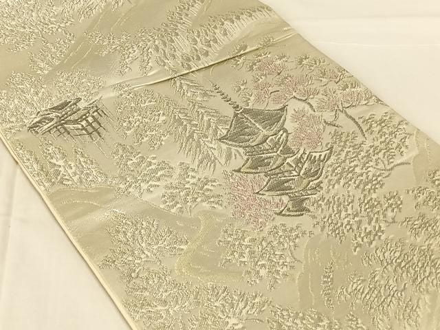 平和屋着物◎六通柄袋帯 京風景文 金銀糸 正絹 逸品 AABN2904dk