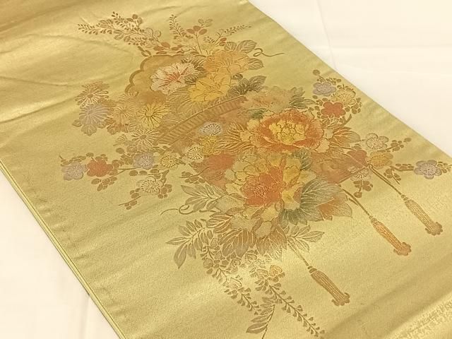 平和屋着物◎太鼓柄袋帯 飾花文 金彩 正絹 逸品 AABN2905dk