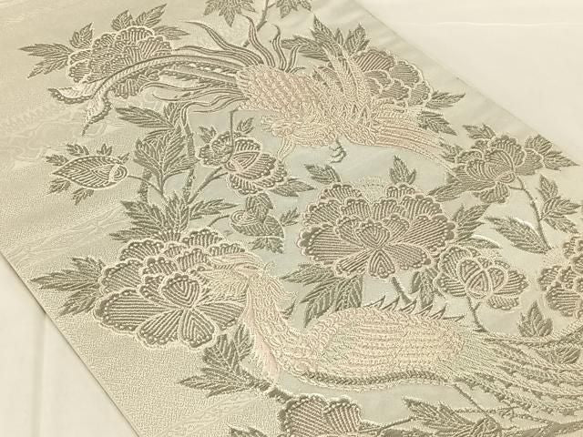 平和屋着物◎太鼓柄袋帯 鳳凰更紗花文 銀糸 正絹 逸品 AABN2908dk
