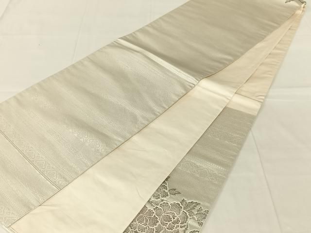 平和屋着物◎太鼓柄袋帯 鳳凰更紗花文 銀糸 正絹 逸品 AABN2908dk
