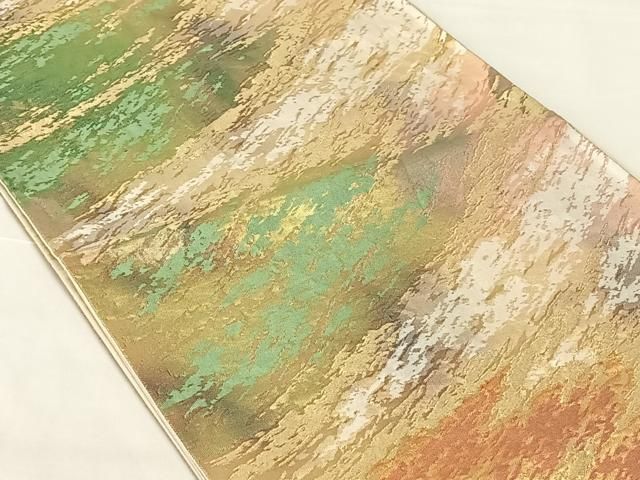 平和屋着物◎六通柄袋帯 霞文 金糸 正絹 逸品 AABN2909dk