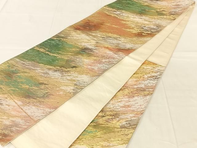 平和屋着物◎六通柄袋帯 霞文 金糸 正絹 逸品 AABN2909dk