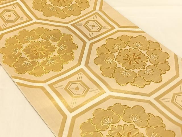 平和屋着物◎六通柄袋帯 蜀江花文 金糸 正絹 逸品 AABN2913dk