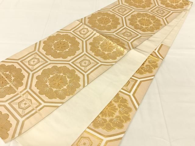 平和屋着物◎六通柄袋帯 蜀江花文 金糸 正絹 逸品 AABN2913dk