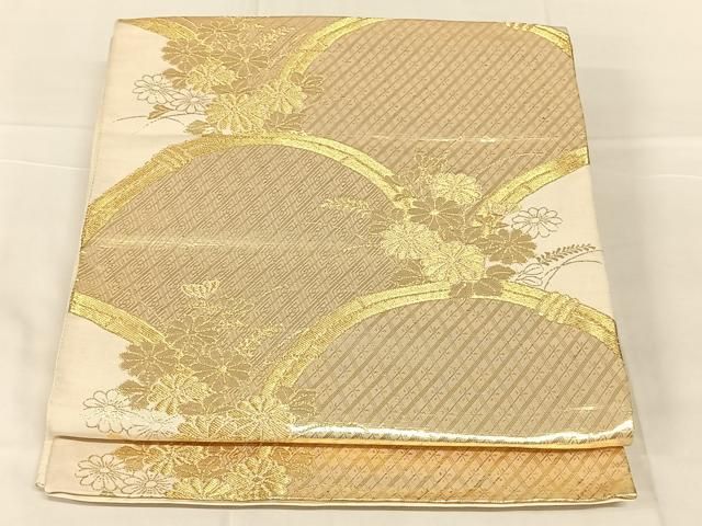 平和屋着物◎六通柄袋帯 九百本金調箔地紋錦 籬花文 正絹 逸品 AABN2915dk