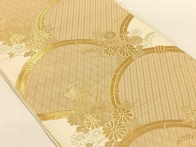 平和屋着物◎六通柄袋帯 九百本金調箔地紋錦 籬花文 正絹 逸品 AABN2915dk