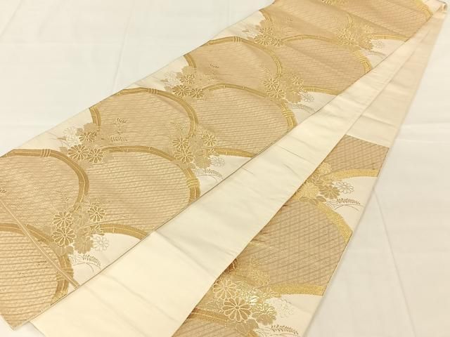 平和屋着物◎六通柄袋帯 九百本金調箔地紋錦 籬花文 正絹 逸品 AABN2915dk