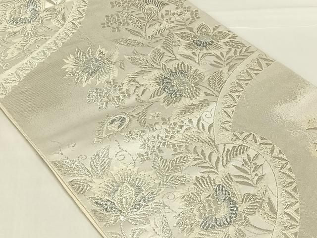 平和屋着物◎六通柄袋帯 唐織 更紗花文 銀糸 正絹 逸品 AABN2916dk