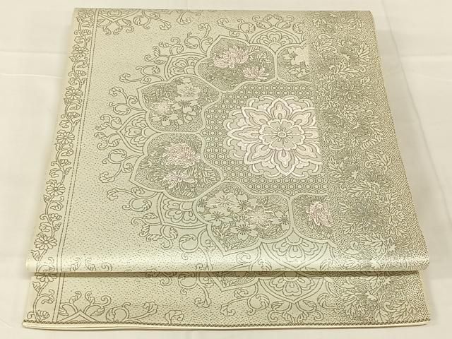 平和屋着物◎六通柄袋帯 九百紋織錦 プラチナ箔 正絹 逸品 AABN2919dk