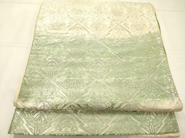 平和屋着物◎六通柄袋帯 松皮菱花文 銀糸 正絹 逸品 AABN2921ps