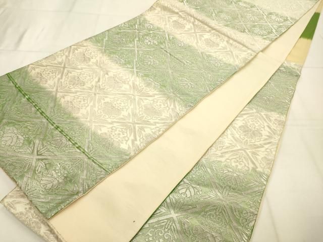 平和屋着物◎六通柄袋帯 松皮菱花文 銀糸 正絹 逸品 AABN2921ps